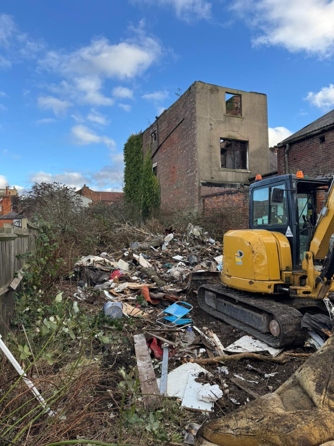 Existing site condition at 95A Westgate, Grantham during early clearance