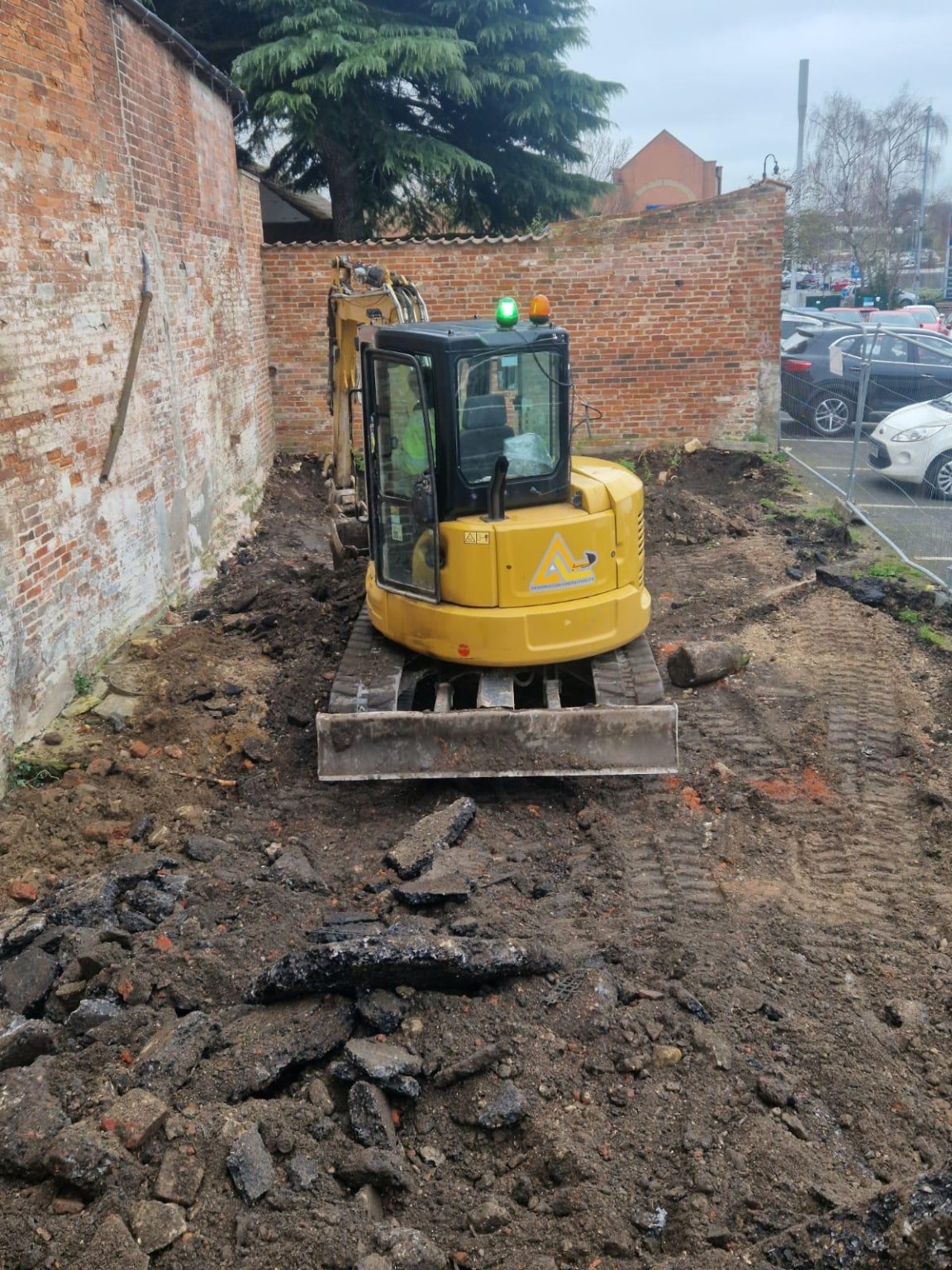 Early site progress at 95A Westgate, Grantham with clearance machinery on site